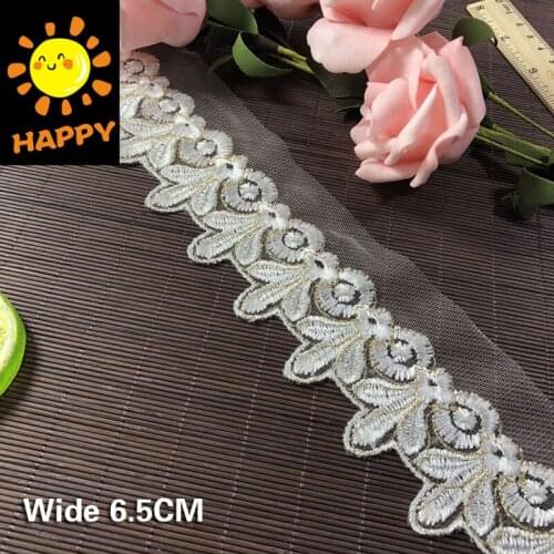 6.5CM Wide Exquisite Golden White Lace Embroidery Accessories Dresses Hem Trim Lace Fabric DIY Sewing Accessories