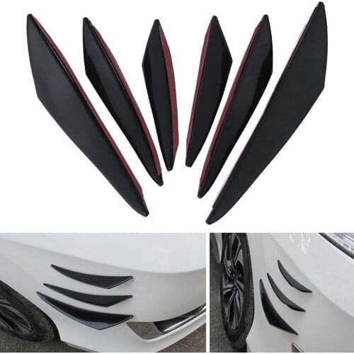 6pcs Universal Black Carbon Fiber Front Bumper Lip Rubber Fin Splitter Spoiler Waterproof PP Sticker Car Styling Accessories