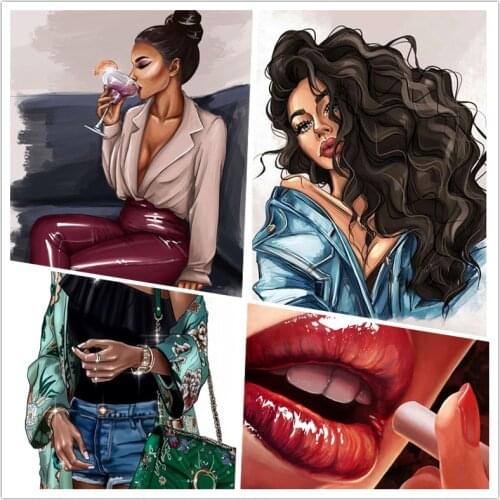 Abstract Fashion Girl Acrylic Painting By Numbers Kits Draw On Canvas DIY Frame Pictures By Numbers Home Wall Art Decor