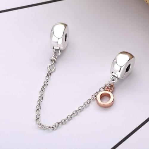 Authentic 925 Sterling Silver Crown O Safety Chain Charms Fit Original Pandora Bracelet For Women DIY Jewelry S925 Beads