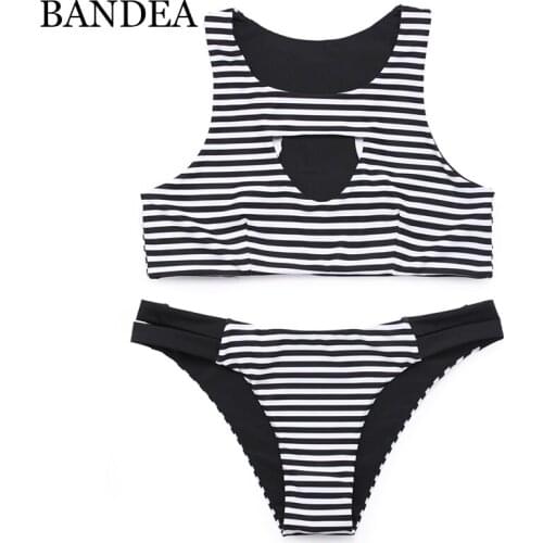 BANDEA bikini brand 2019 women swimsuit stripe bikini set swimwear sexy cut out bathing suit criss cross maillot de bain KM544