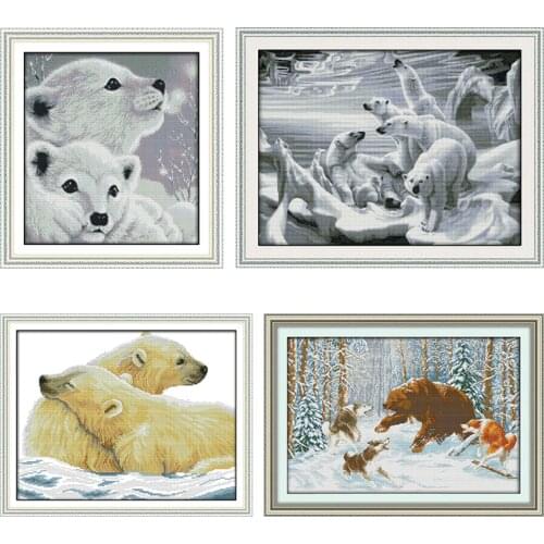 Polar Bear Homeland Cross Stitch Needlework Patterns Stamped 11CT 14CT Printed Thread Counted Fabric Gifts Embroidery Kits Decor