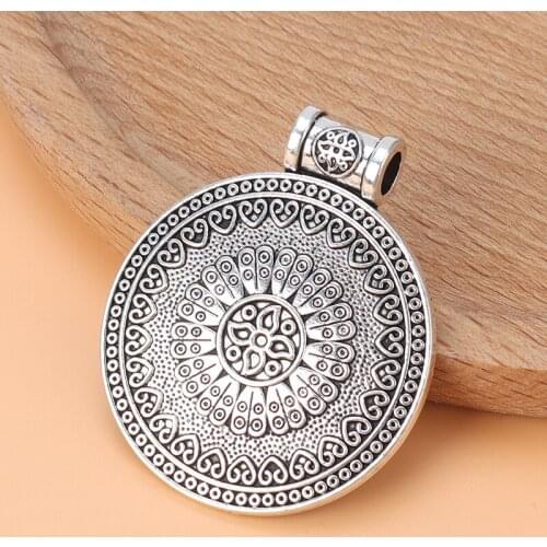 20pcs/Lot Silver Color Large Round Flower Charms Pendants for Necklace Jewelry Making Accessories
