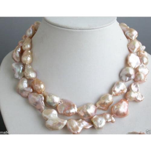 Large 15-23mm Pink Natural Baroque Freshwater Cultured Pearl Necklace 35" Long PNS248