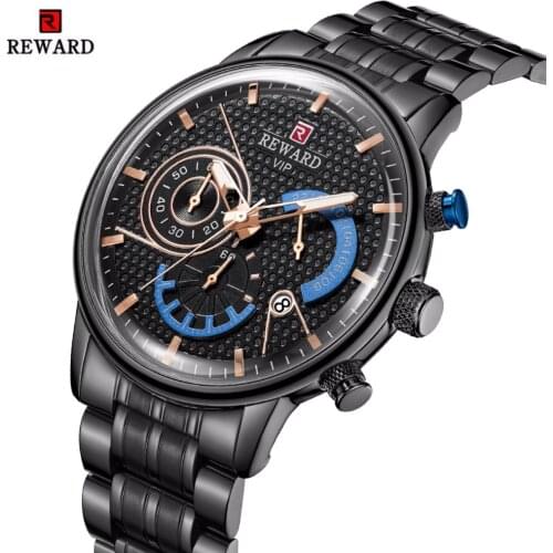 REWARD Luxury Brand Men Chronograph Full Steel Sports Watches Mens Army Military Watch Male Date Clock Relogio Masculino 2019