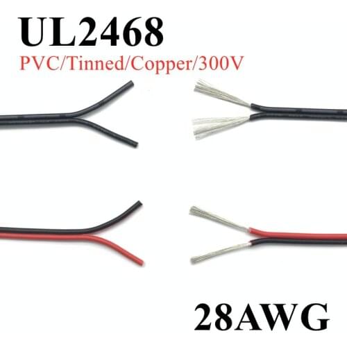 28 AWG Tinned Copper Electrical Wire 2 Pin Red Black Copper Cable Insulated PVC Long-Service Life Power Extension Cord