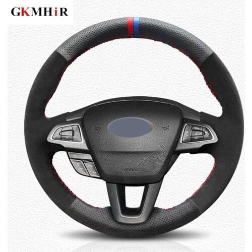 DIY Black Genuine Leather Car Steering Wheel Cover for Ford Focus 3 2015-2018 Kuga 2016-2019 Escape C-MAX Ecosport 2018-2019