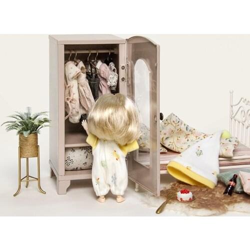 Aizulhomey Nordic Metal Locker Bedroom Wardrobes For Clothes Mouse Dollhouse Furniture 1/12 OB11 BJD Lol Blyth Doll Accessories
