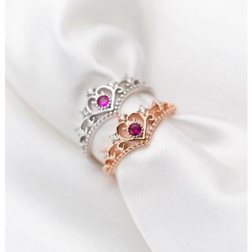 MIQIAO 925 Sterling Silver Crown Ring Engagement For Women Female Diamond Zircon Dainty Elegant Heart Fashion Ornaments Gift