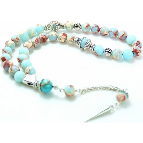 FANCY SCANDAL 8mm serpentine Stone Round Shape 33 Prayer Beads Islamic Muslim Tasbih Allah Mohammed Rosary For Men&Women B-Q009