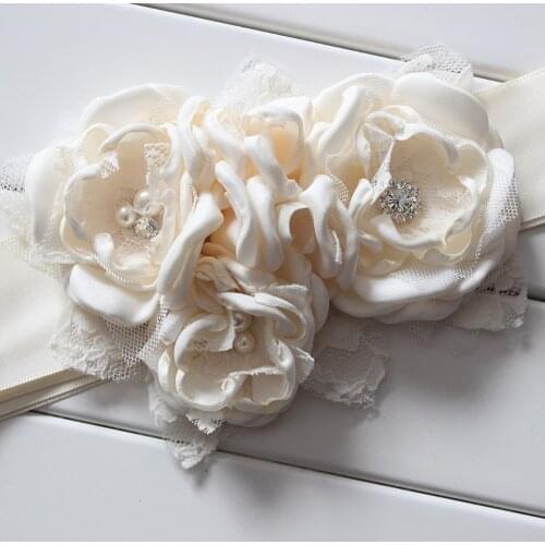 Fashion Burn flower sash belt women belt kids girl sash belt Wedding sash Belt ivory 1pcs
