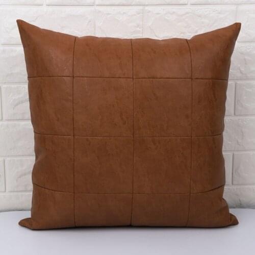45x45cm brown pu leather cushion cover lattice pattern pillowcase decorative horse embroidered imitation leather pillow cover