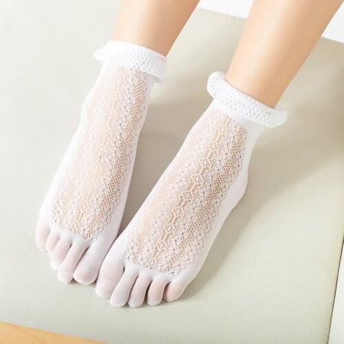 4Pieces=2 Pairs/Set Fashion Women Five Finger Toe Socks Solid Lace Hollow Out Lady Funny Sock Breathable Comfortable TJ3091