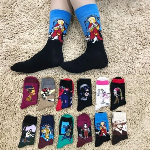 New mens womens clothing famous painting art printing fun casual cotton socks Harajuku retro Van Gogh street wholesale sokken