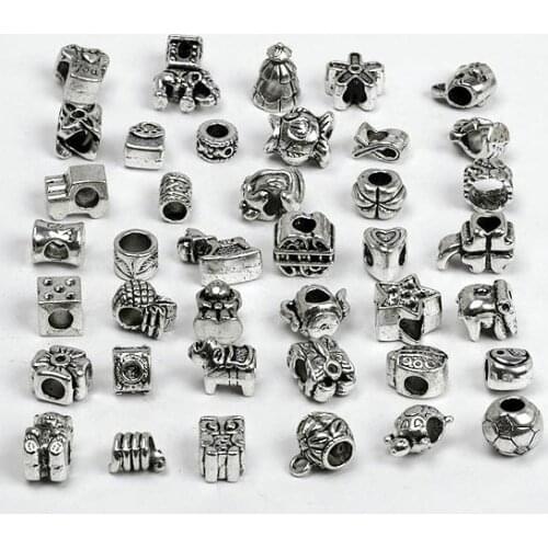 OMH wholesale Lot of 10pcs Mixed Tibet Silver Plated Charms Beads Spacer Stopper Fit European Bracelet necklace DIY BEADS ZL203