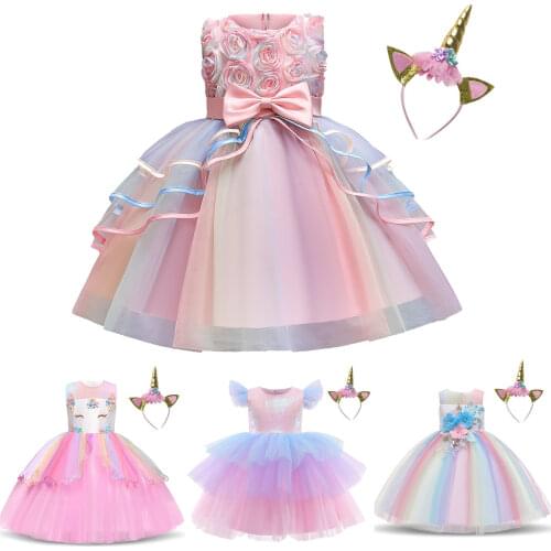 Unicorn Dresses For Girls Halloween Costume Princess Dress Kids Baby Girls Birthday Party Children Flower Wedding Gown Vestidos