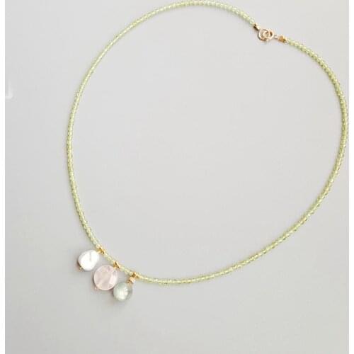 Lii Ji Genuine Stone Peridot Rose Quartz Labradorite Freshwater Pearl Charms S925 Clasp Delicated Handmade Necklace
