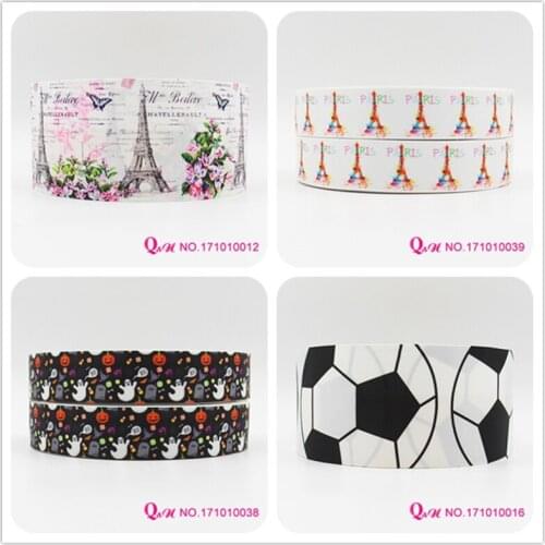 Q&N ribbon 16mm 22mm 25mm 38mm 50mm 75mm soccer paris printed grosgrain ribbon webbing 50yards/roll for hair tie free shipping