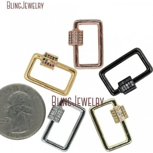 Rose Gold Silver Gun black Small Stoned Square Lock Clasp CZ Micro Pave Screw Clasp Lock Carabiner Pave Charm Holder FC29418