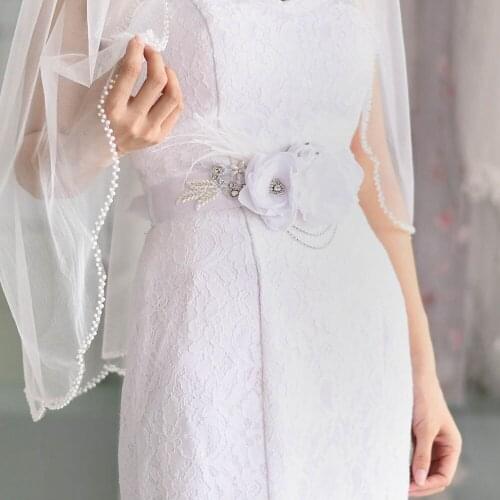 S478 Big Flowers and Feather Bride Belts Wedding Party Woman Sash with Rhinestone and Crystal Girl Luxurious Belt