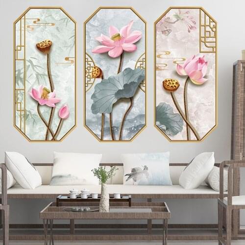 [SHIJUEHEZI] Chinese Style Lotus Flower Wall Stickers DIY Plants Mural Decals for Living Room Kitchen Decoration Accessories