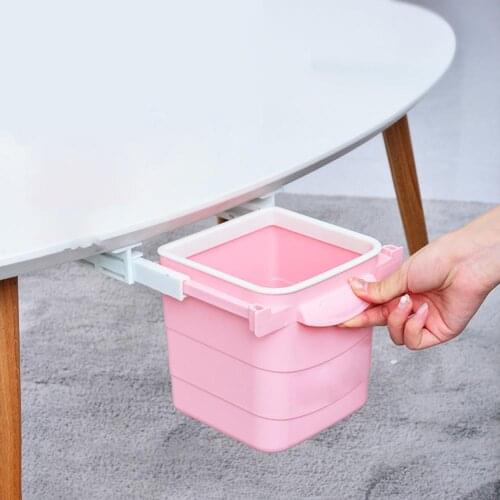 Hidden Retractable Office Desk Home Adhesive Dustbin Trash Can Garbage Waste Bin