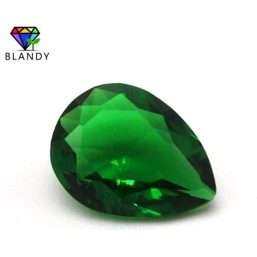 Size 2x3~13x18mm Pear Cut Green Color Glass Gems Beads Loose Synthetic Green Glass Stone For Jewelry