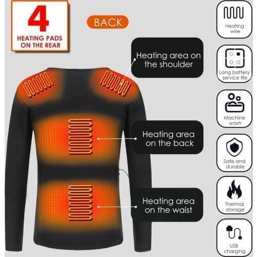 2021 Men Women USB Electric Heated Thermal Long Sleeve 5 Areas Insulated Heating Underwear Washable Winter Skiing Warm Clothes