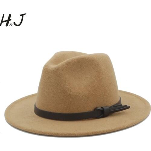 Women Men Wool Fedora Hat With Leather Ribbon Gentleman Elegant Lady Winter Autumn Wide Brim Jazz Church Panama Sombrero Cap