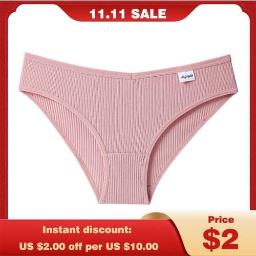 Womens Cotton Briefs Sexy Underwear Female Underpants Low-Rise Panties Ladies Knickers Plus Size Pantys Lingerie Solid Calcinha