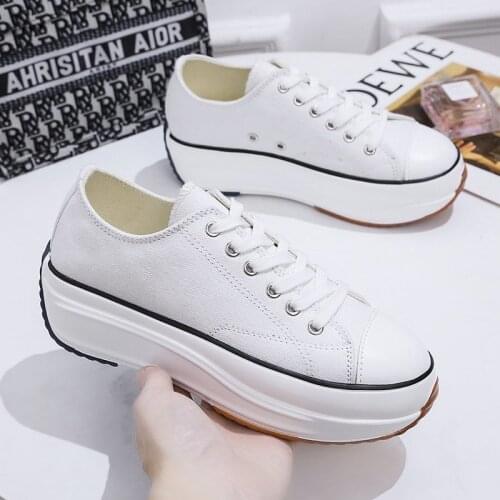 Simplicity Low-Top 6.5cm Platform Canvas Women Shoes Lace-up Women Sneakers Outdoor Student Breathable Casual Canvas Shoes Women