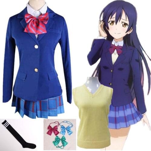 Hot Sale Love Live Cosplay Costumes Lovelive Student School Uniforms Full Set Sweater with Skirt Shirt Bowtie and Coat