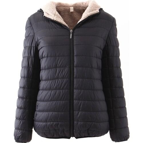 Winter 2019 New Hooded Female Coat Fleece Warm Europe Slim Long sleeve Black Womens Cotton Coat Jacket