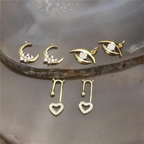 12-22mm 30pcs/lot High quality cz pendant,moon/eye/heart shape cubic zircon charm jewelry,bracelet/necklace component wholesale