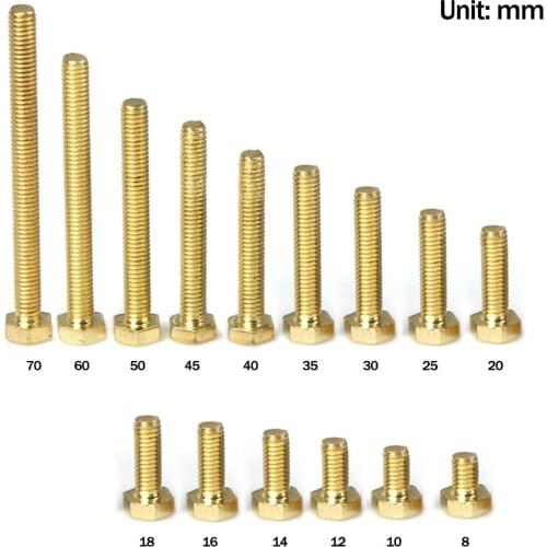 20pcs M6 Copper Hexagon Screws Hexagon Bolts Brass Screws M6*8/10/12/16/20/25/30/35/40/50mm Fasteners for building decoration