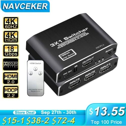 2020 Best 4K@60Hz HDMI 2.0 Switch 3x1 3 In 1 Out HDMI Switch 4K 3D HDR HDMI Switcher Splitter Box For PS4 Pro Apple TV HDTV