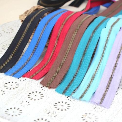 3# Metal teeth Brass zipper DIY handwork Luggage Accessories bronze antique brass multicolor zipper gift zipper puller 5yard