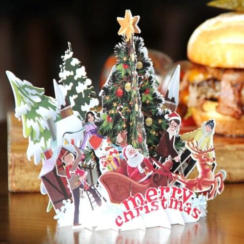3D Laser Cut Handmade New Year Gift Color Printing Christmas Bash Party Paper Invitation Greeting Card PostCard Party Supply