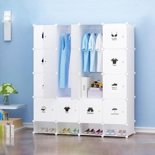 4-layer Plastic Wardrobe With Shoe Cabinet DIY Cabinets Bathroom Rack Plug-in Cube Storage Bedroom Hanger Shoe Bag Storage