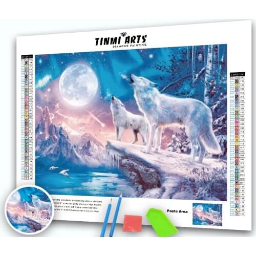 5D Full Round Diamond Painting Landscape Wolf Moon Diamond Embroidery Mosaic Cross Stitch Animal Home Decor Gift