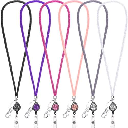 6pcs Rhinestone Bling Crystal Lanyard Badge ID Card Holder Neck Strap Sparkly Clip Mobile Phone Hanging Rope Office Supplies
