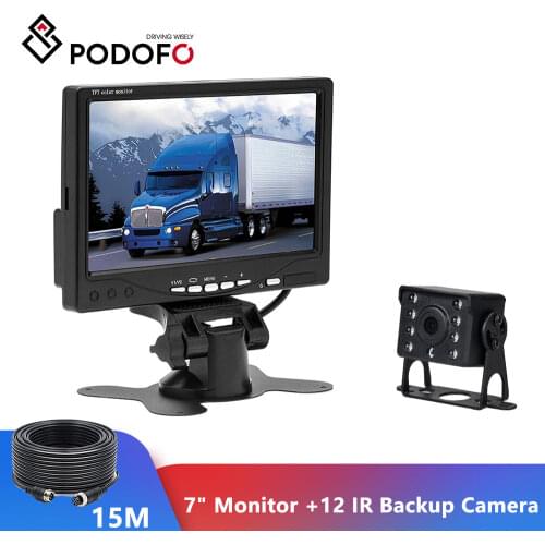 Podofo 7" HD Car Monitor 4 Pins 12 IR Night Vision Backup Rear View Camera for Truck RV Caravan Trailers Bus Houseboat Campers