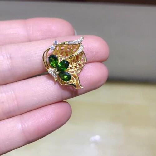 Bohemia Elegant Butterfly natural green diopside Pendant natural gemstone pendant necklace S925 silver woman party gift jewelery