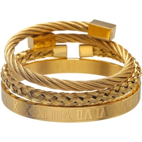 Dropshipping Royal luxury stainless steel bangle 3pcs/set mens roman bracelet men bracelets jewellery for pulsera hombre armband