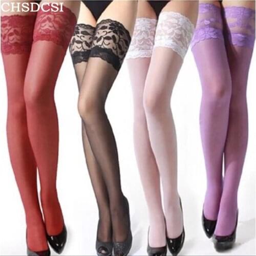 CHSDCSI Lace High Ultra Sheer Thin Tights Sexy Stockings Girls Floral Lingerie Solid Compression Knee Black