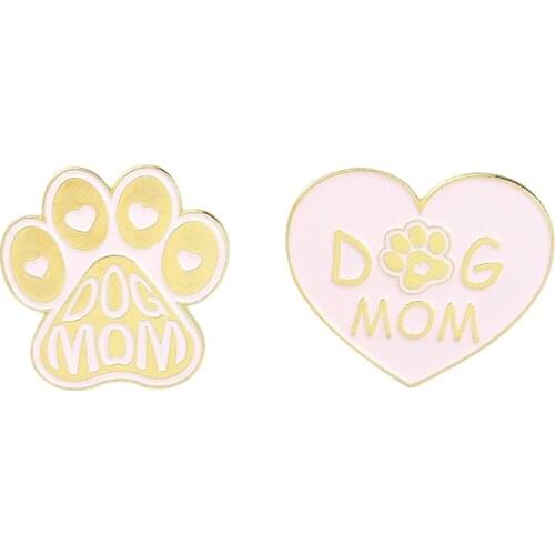 Cartoon Pink Love Heart Paw Brooches Sweet Dog Mom Enamel Pins Bag Lapel Badge Fashion Jewelry Gift for Friends Kids Trinket