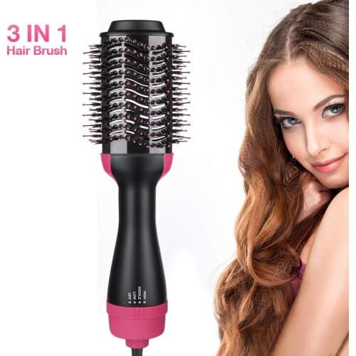 4 in 1 Hair Dryer Volumizer Brush One Step Negative Ion Straightening&Curling Styling Salon Electric Comb Modes Hot&Cool 4Plugs