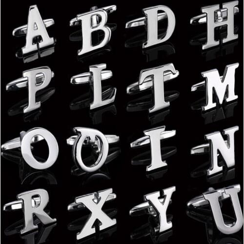 Classic 26 letter Silvery Cufflinks High quality French mens shirt A-Z buttons wedding cuff-link business jewelry for man