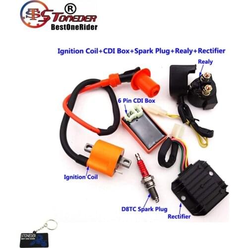 STONEDER Ignition Coil 6 Pin AC CDI D8TC Spark Plug Regulator Rectifier Solenoid Relay For 150cc 200cc 250cc Engine ATV Pit Bike