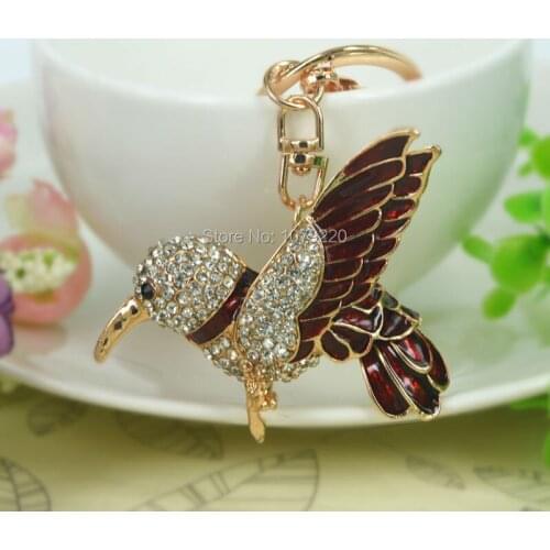 Red Bird Animal Fashion Jewelry Handbag Women Car Keyring Rhinestone Crystal Charm Pendant Key Bag Chain Christmas Gift